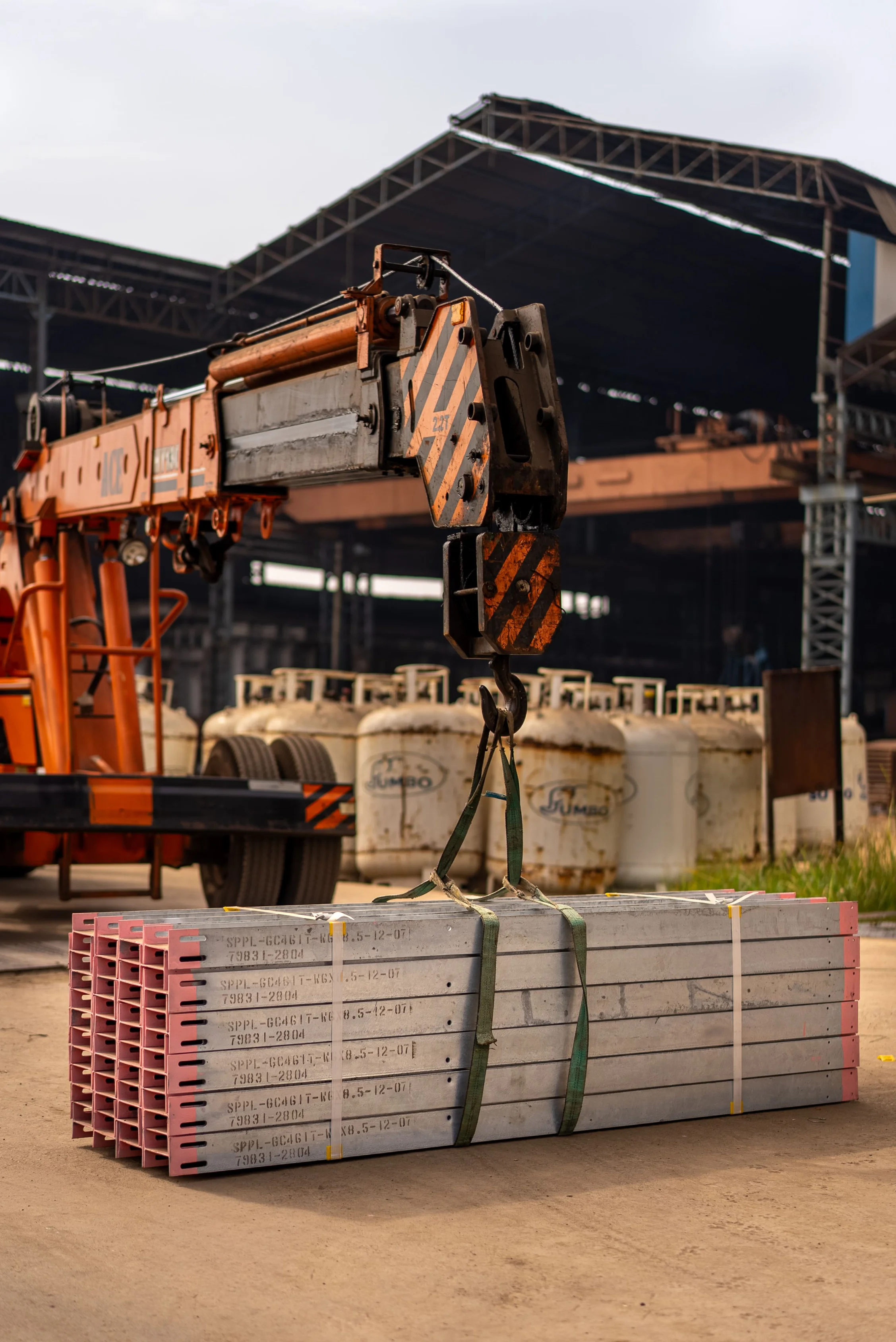 Construction site with building materials and equipment